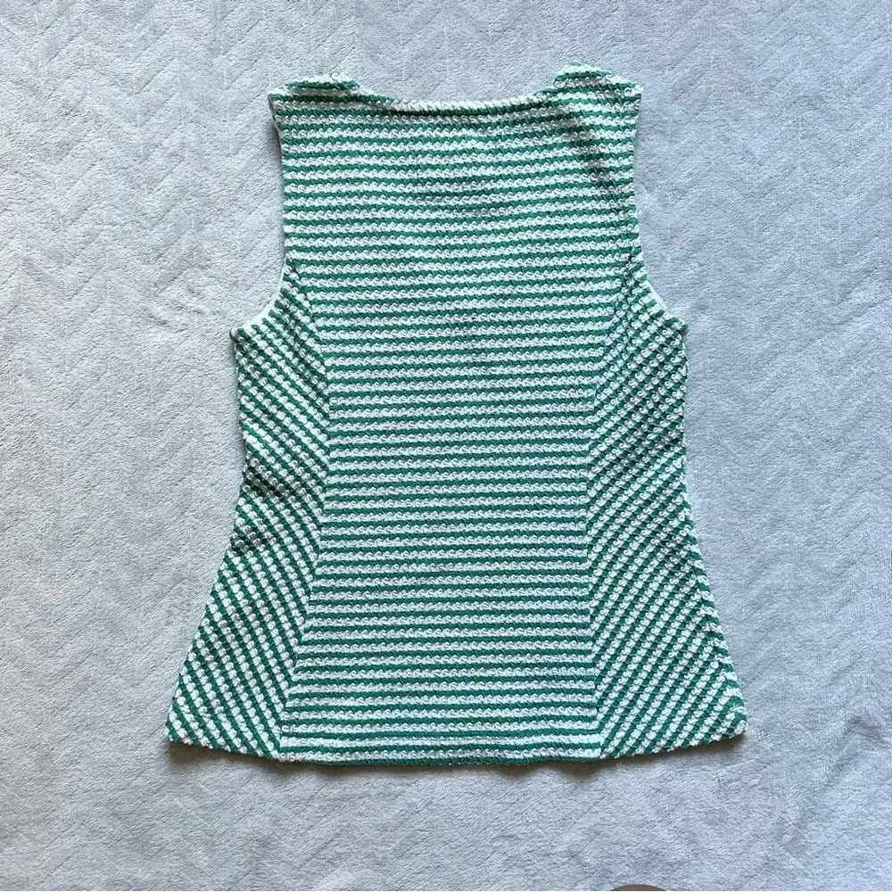 Maeve Anthropologie Peplum Textured Tank Green White‎ Size XS - Picture 3 of 7